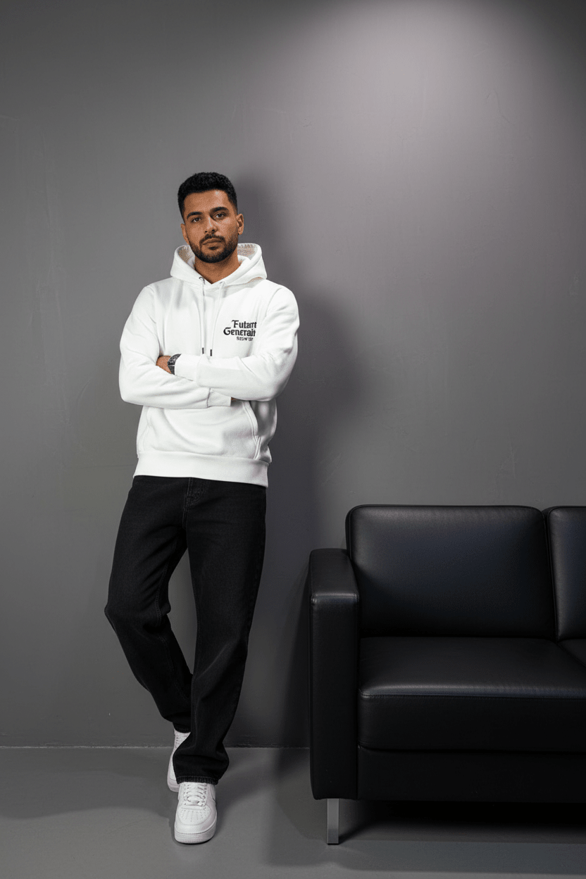 Hoodie régular size Blanc "Cadre Baroque" - ZG PREMIUM