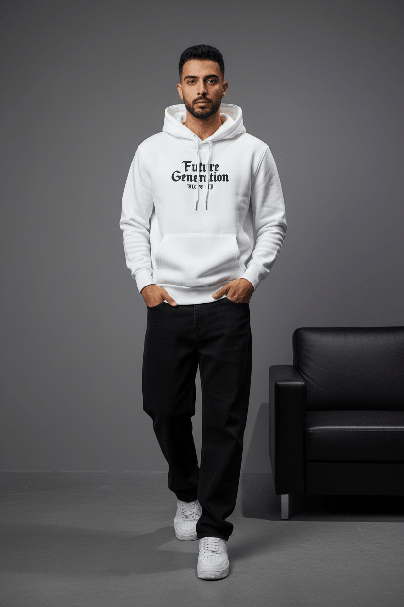 Hoodie régular size Blanc "Cadre Baroque" - ZG PREMIUM