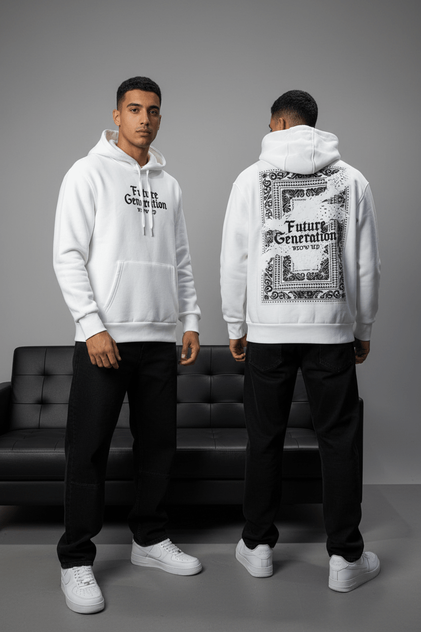 Hoodie régular size Blanc "Cadre Baroque" - ZG PREMIUM