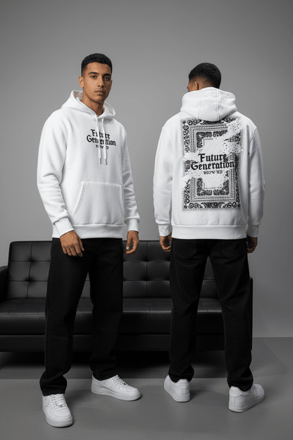 Hoodie régular size Blanc "Cadre Baroque" - ZG PREMIUM