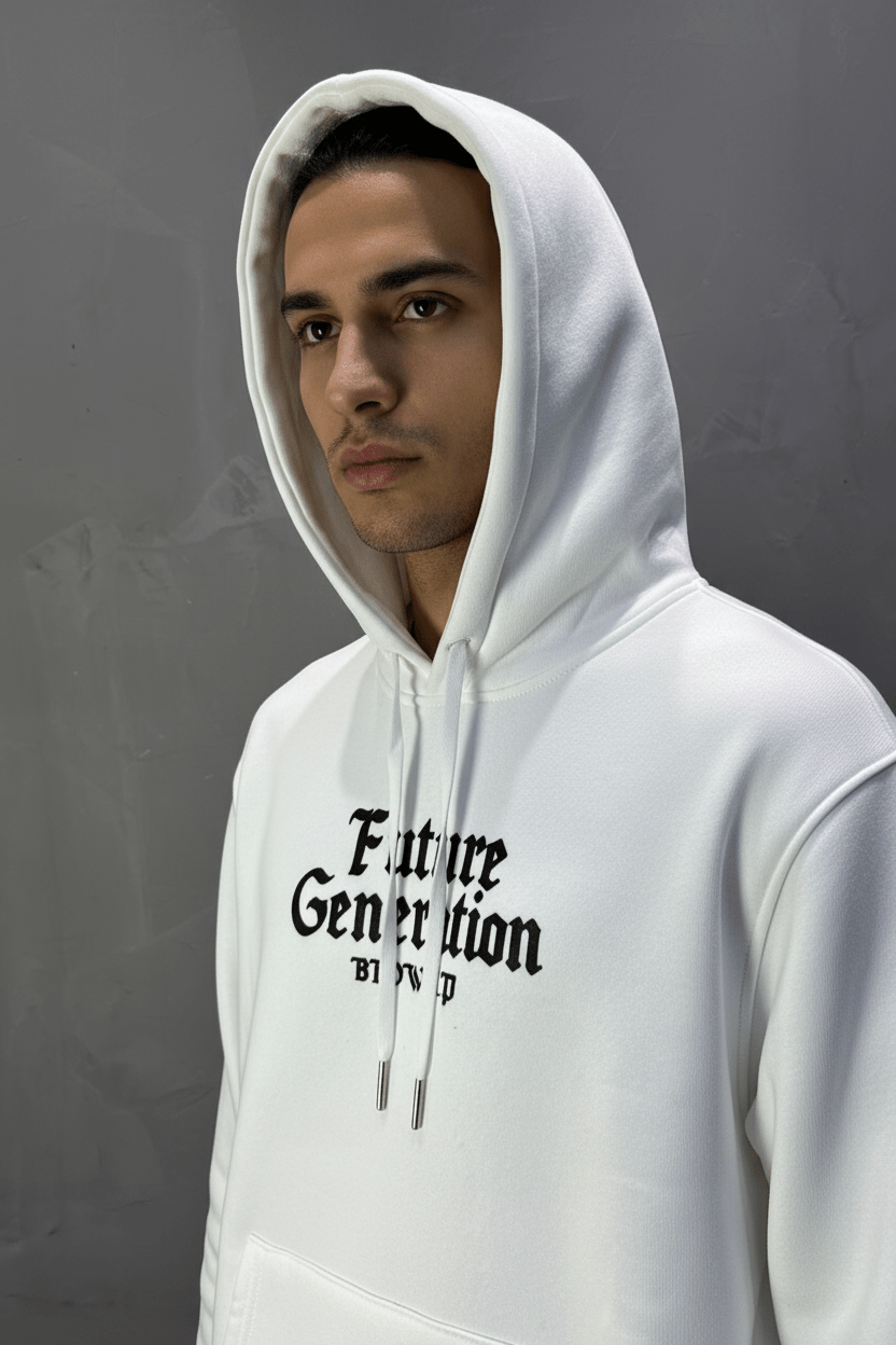 Hoodie régular size Blanc "Cadre Baroque" - ZG PREMIUM