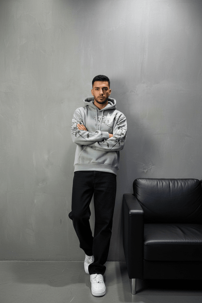 Hoodie régular size gris "Fleurs Japonaise" - ZG PREMIUM