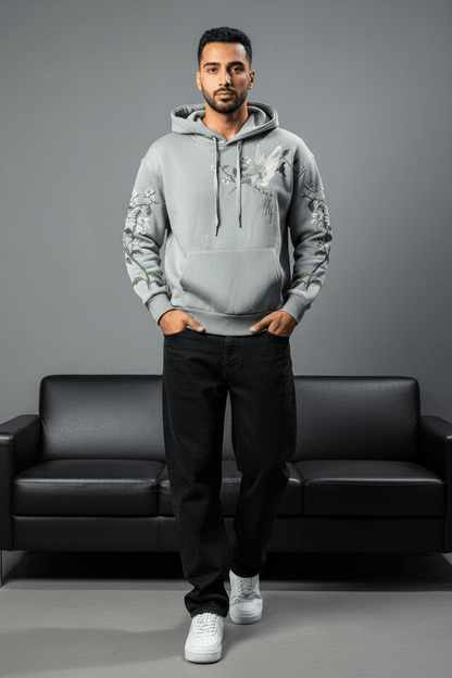 Hoodie régular size gris "Fleurs Japonaise" - ZG PREMIUM