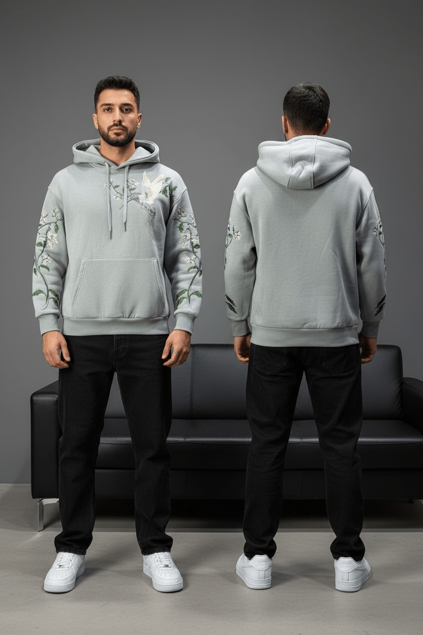 Hoodie régular size gris "Fleurs Japonaise" - ZG PREMIUM