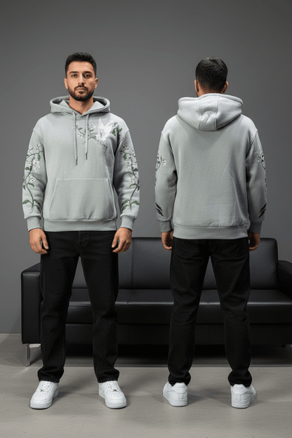 Hoodie régular size gris "Fleurs Japonaise" - ZG PREMIUM