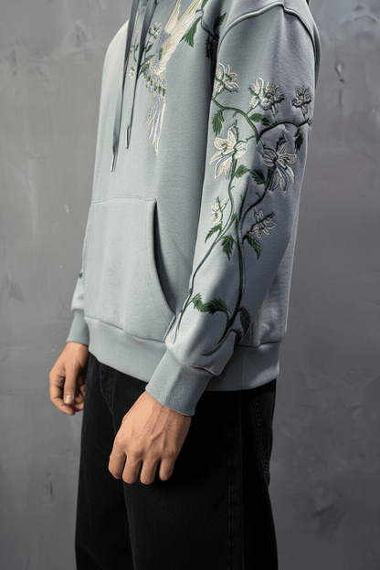 Hoodie régular size gris "Fleurs Japonaise" - ZG PREMIUM