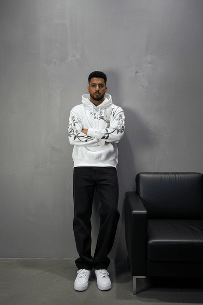 Hoodie régular size blanc"Fleurs Japonaise" - ZG PREMIUM