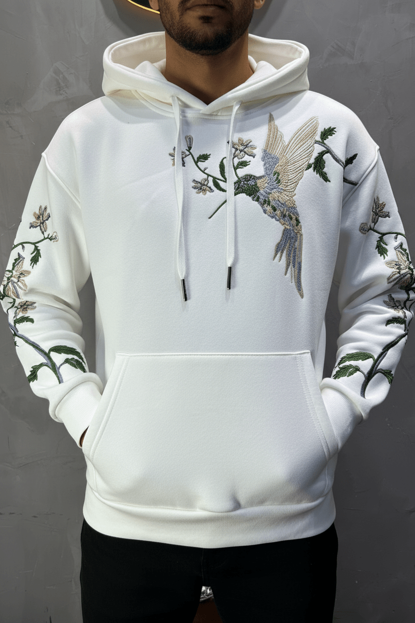 Hoodie régular size blanc"Fleurs Japonaise" - ZG PREMIUM