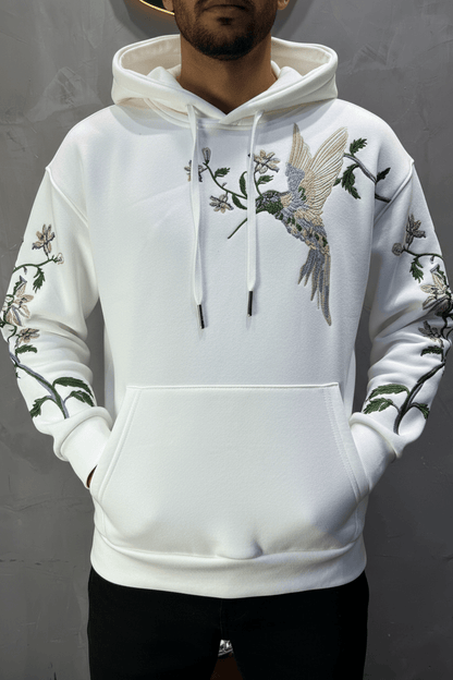 Hoodie régular size blanc"Fleurs Japonaise" - ZG PREMIUM