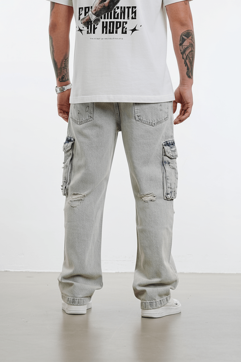 Jean Cargo Large Gris Clair Déchiré ES3141 - ZG PREMIUM