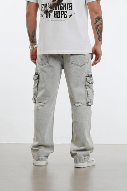 Jean Cargo Large Gris Clair Déchiré ES3141 - ZG PREMIUM