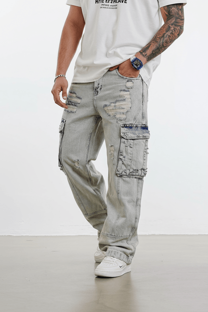 Jean Cargo Large Gris Clair Déchiré ES3141 - ZG PREMIUM