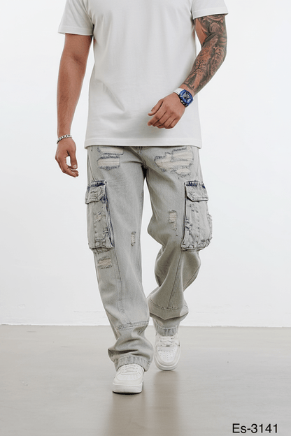 Jean Cargo Large Gris Clair Déchiré ES3141 - ZG PREMIUM