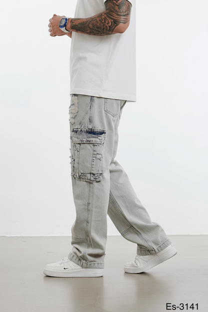 Jean Cargo Large Gris Clair Déchiré ES3141 - ZG PREMIUM