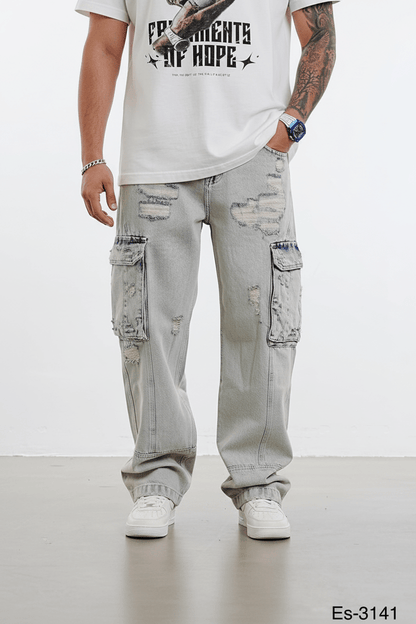 Jean Cargo Large Gris Clair Déchiré ES3141 - ZG PREMIUM