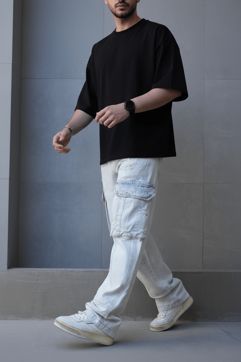 Jeans Cargo Large Bleu Clair Déchiré ES3283 - ZG PREMIUM