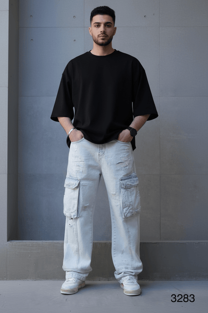 Jeans Cargo Large Bleu Clair Déchiré ES3283 - ZG PREMIUM