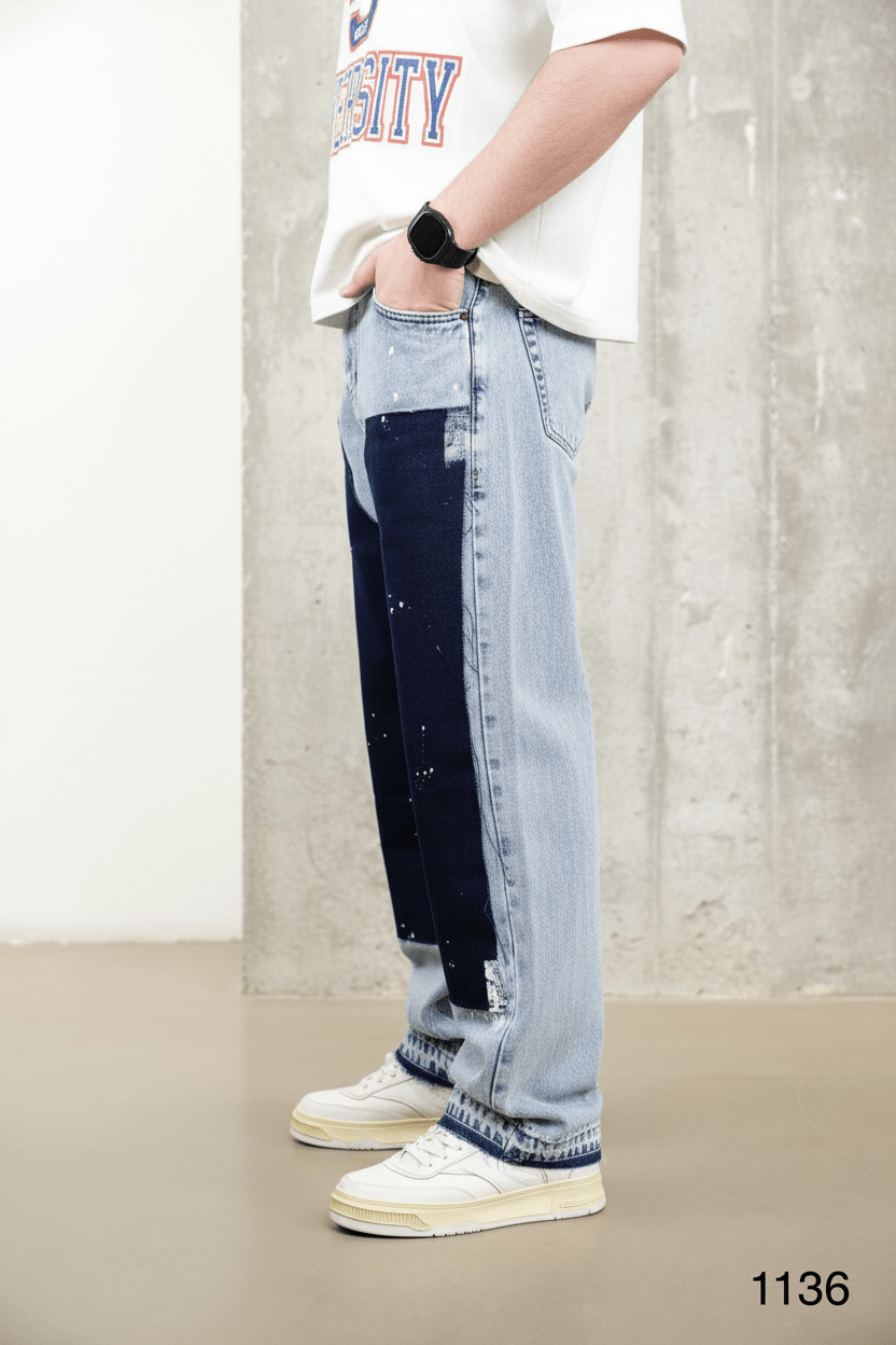 Jeans Large Bicolore Bleu Clair et Marine C1136 - ZG PREMIUM