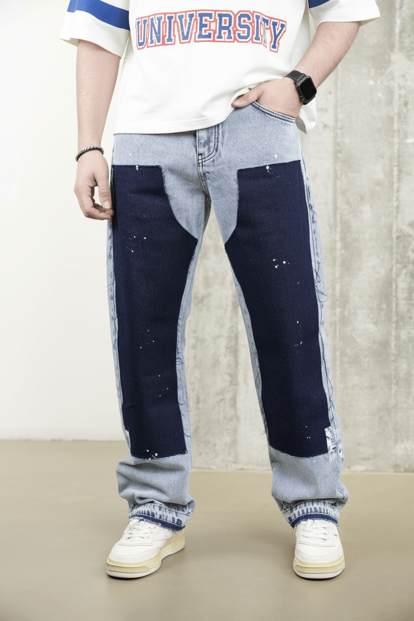 Jeans Large Bicolore Bleu Clair et Marine C1136 - ZG PREMIUM