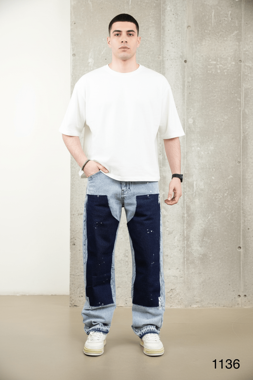 Jeans Large Bicolore Bleu Clair et Marine C1136 - ZG PREMIUM