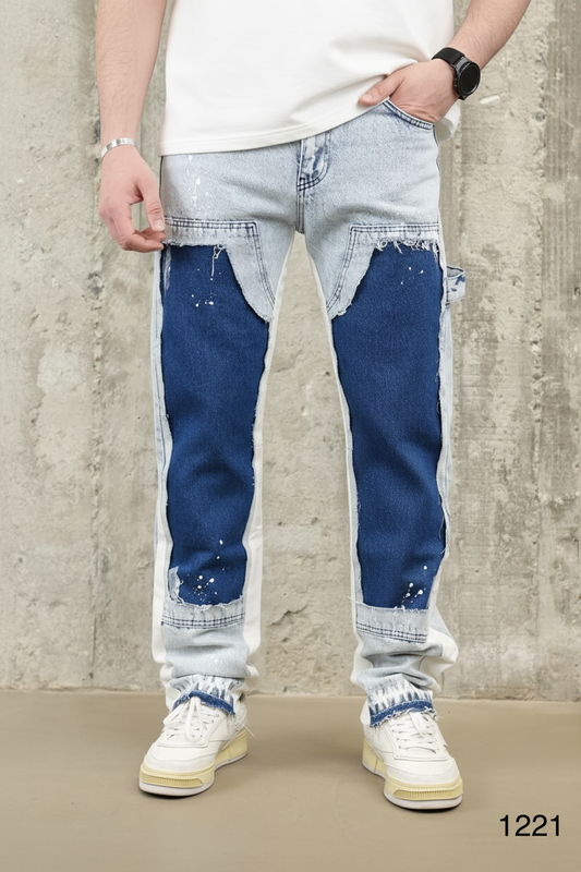 Jeans Large Bicolore Bleu Clair et Marine C1221