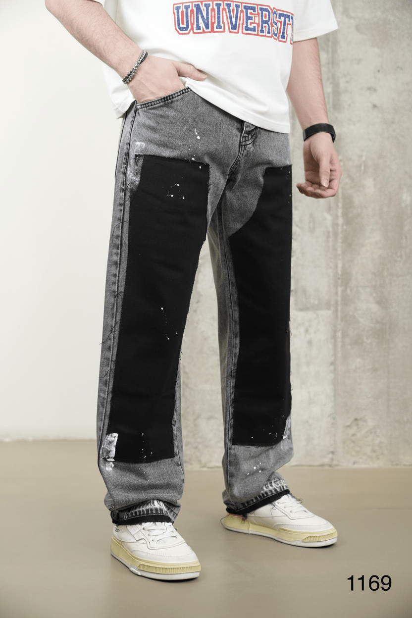 Jeans Large Bicolore Gris et Noir C1169 - ZG PREMIUM