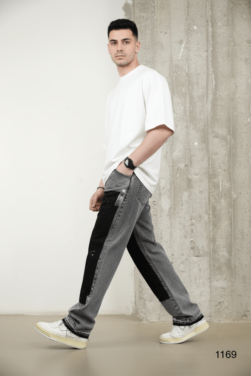 Jeans Large Bicolore Gris et Noir C1169 - ZG PREMIUM