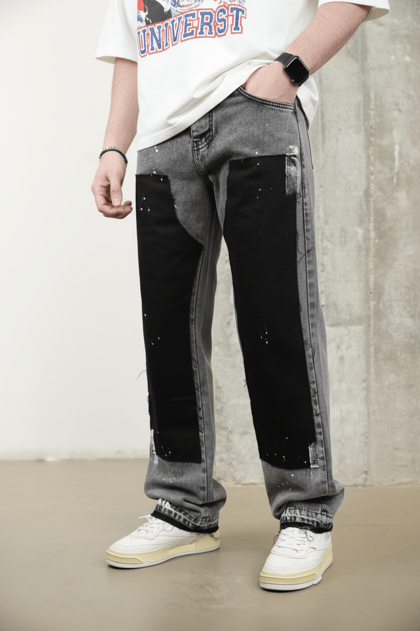 Jeans Large Bicolore Gris et Noir C1169 - ZG PREMIUM