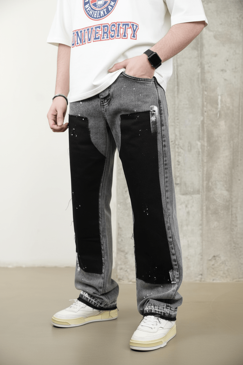 Jeans Large Bicolore Gris et Noir C1169 - ZG PREMIUM