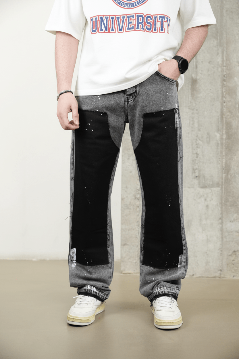 Jeans Large Bicolore Gris et Noir C1169 - ZG PREMIUM