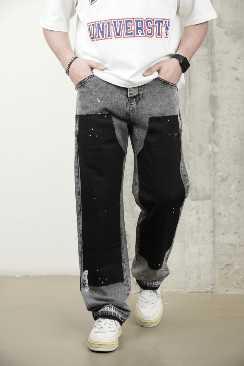 Jeans Large Bicolore Gris et Noir C1169 - ZG PREMIUM