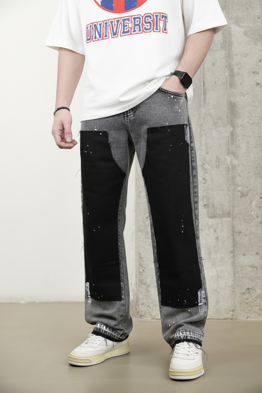 Jeans Large Bicolore Gris et Noir C1169