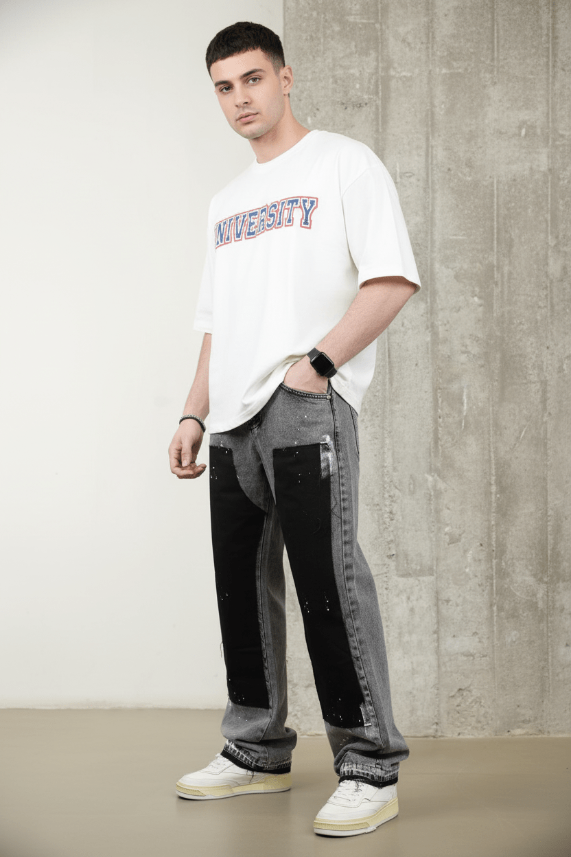 Jeans Large Bicolore Gris et Noir C1169 - ZG PREMIUM