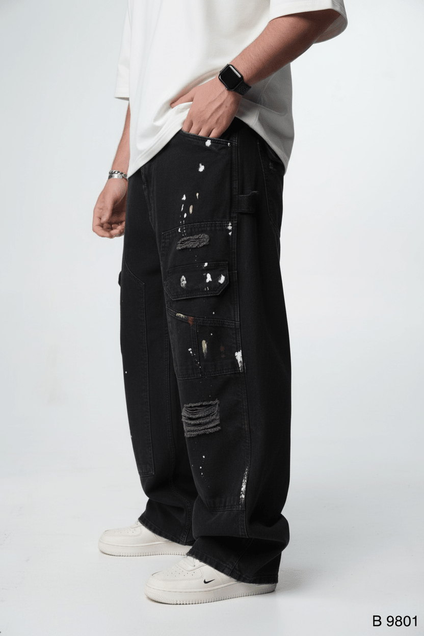 Jeans Cargo Large Noir Déchiré B9801 - ZG PREMIUM