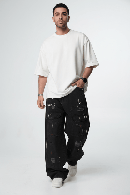 Jeans Cargo Large Noir Déchiré B9801 - ZG PREMIUM