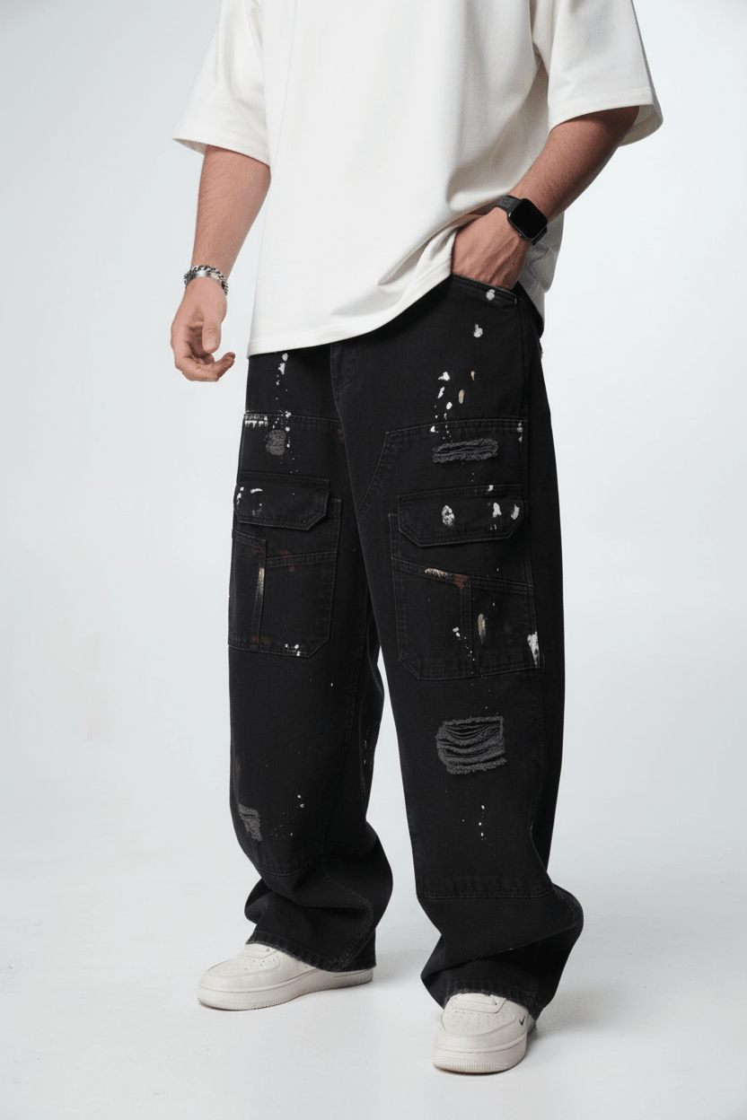 Jeans Cargo Large Noir Déchiré B9801 - ZG PREMIUM