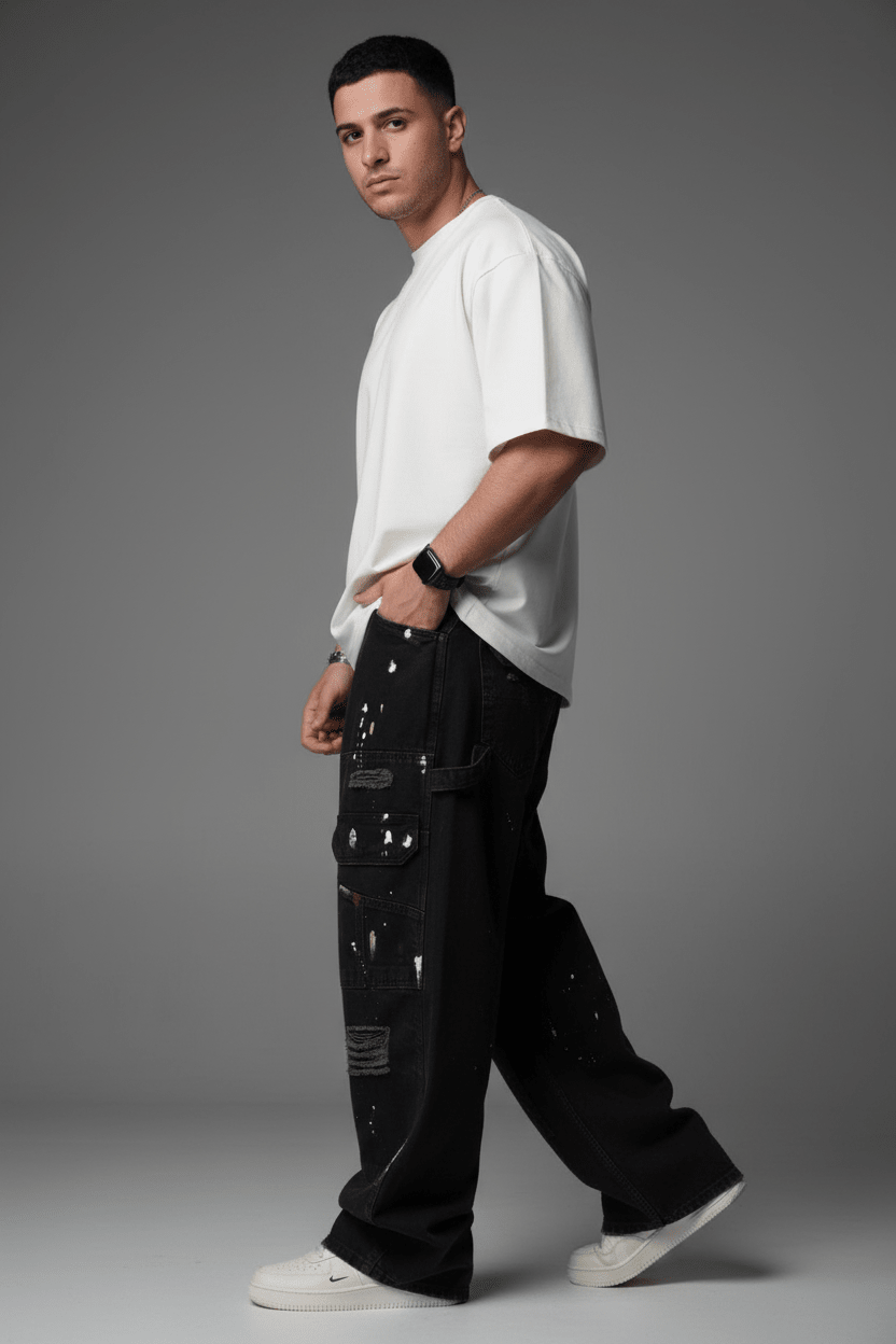 Jeans Cargo Large Noir Déchiré B9801 - ZG PREMIUM