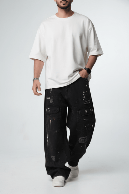 Jeans Cargo Large Noir Déchiré B9801 - ZG PREMIUM