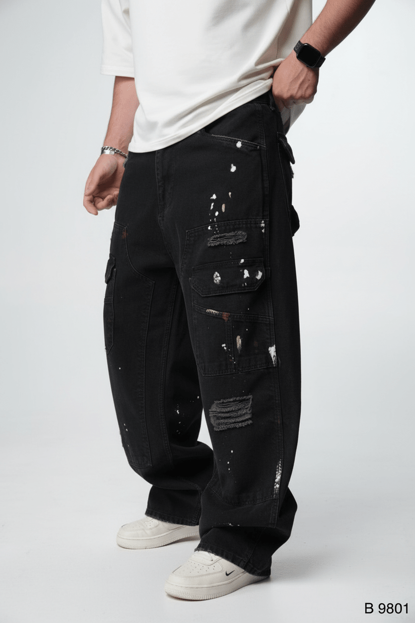Jeans Cargo Large Noir Déchiré B9801 - ZG PREMIUM