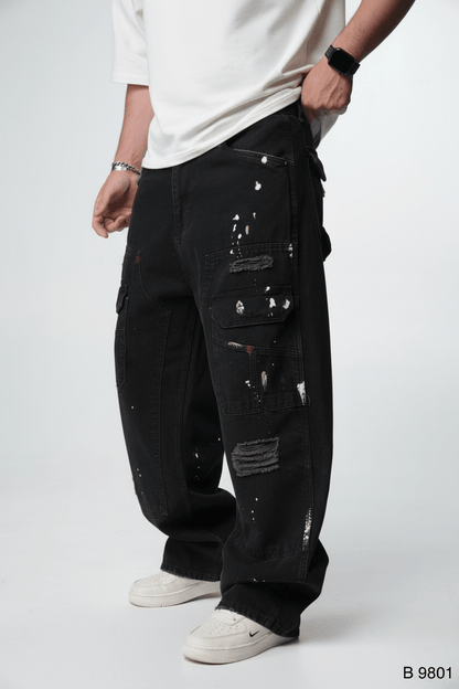 Jeans Cargo Large Noir Déchiré B9801 - ZG PREMIUM