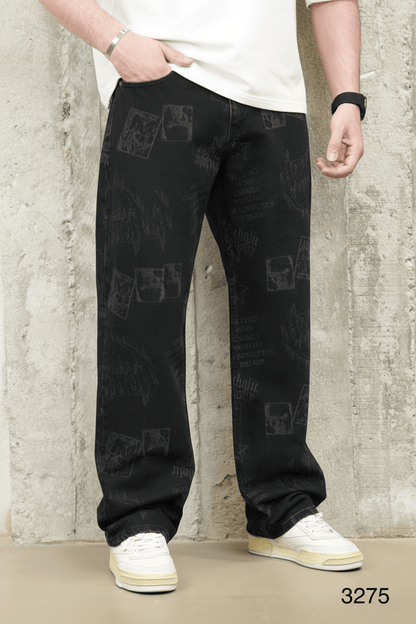 Jeans Large Noir avec Imprimé Graphique Tonal ES3275 - ZG PREMIUM