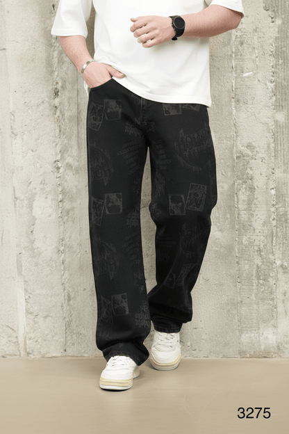 Jeans Large Noir avec Imprimé Graphique Tonal ES3275 - ZG PREMIUM