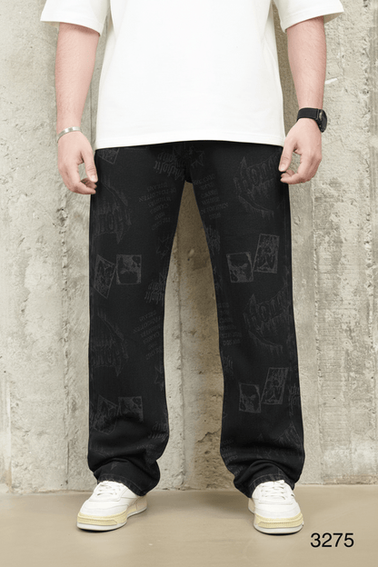 Jeans Large Noir avec Imprimé Graphique Tonal ES3275 - ZG PREMIUM