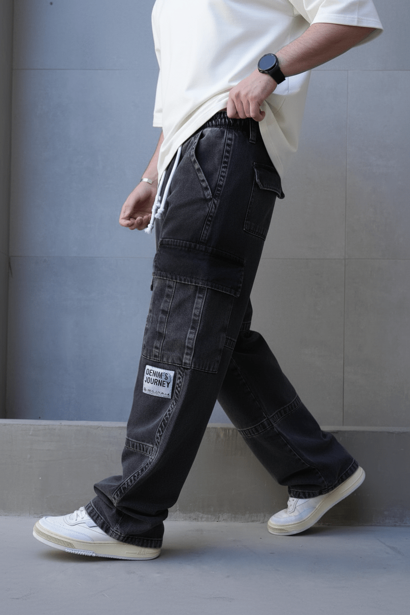 Jeans Cargo Large Noir "DENIM JOURNEY" C1283 - ZG PREMIUM