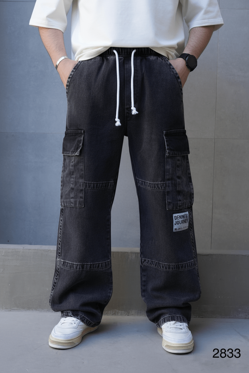 Jeans Cargo Large Noir "DENIM JOURNEY" C1283 - ZG PREMIUM