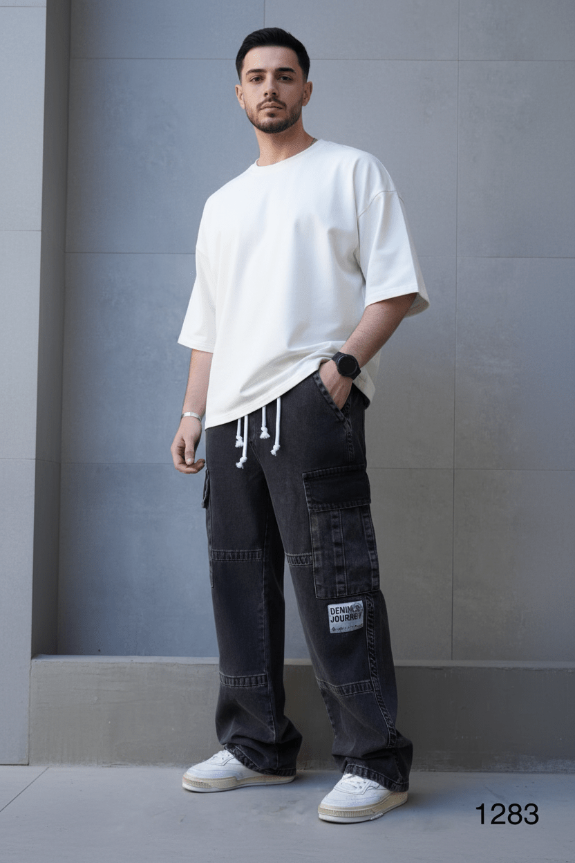 Jeans Cargo Large Noir "DENIM JOURNEY" C1283 - ZG PREMIUM