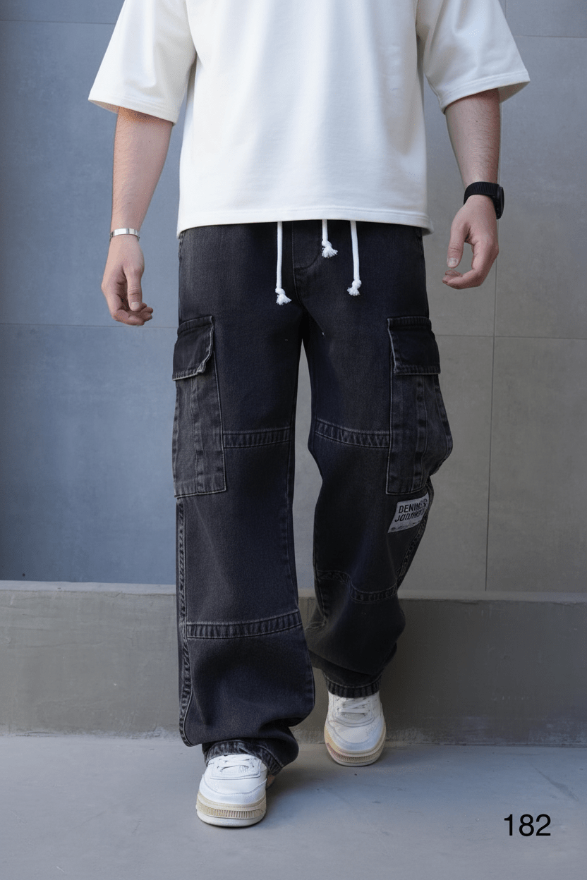 Jeans Cargo Large Noir "DENIM JOURNEY" C1283 - ZG PREMIUM