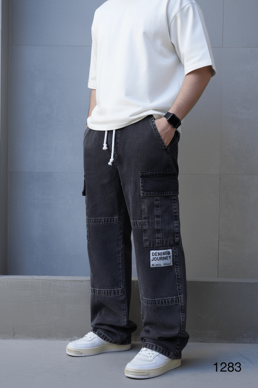 Jeans Cargo Large Noir "DENIM JOURNEY" C1283 - ZG PREMIUM