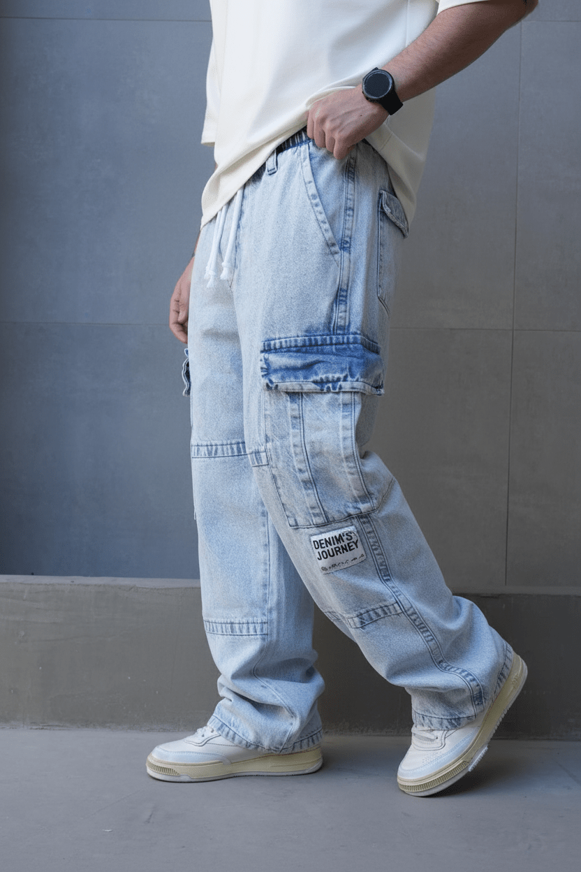 Jeans Cargo Large Bleu Clair "DENIM JOURNEY" C1284 - ZG PREMIUM
