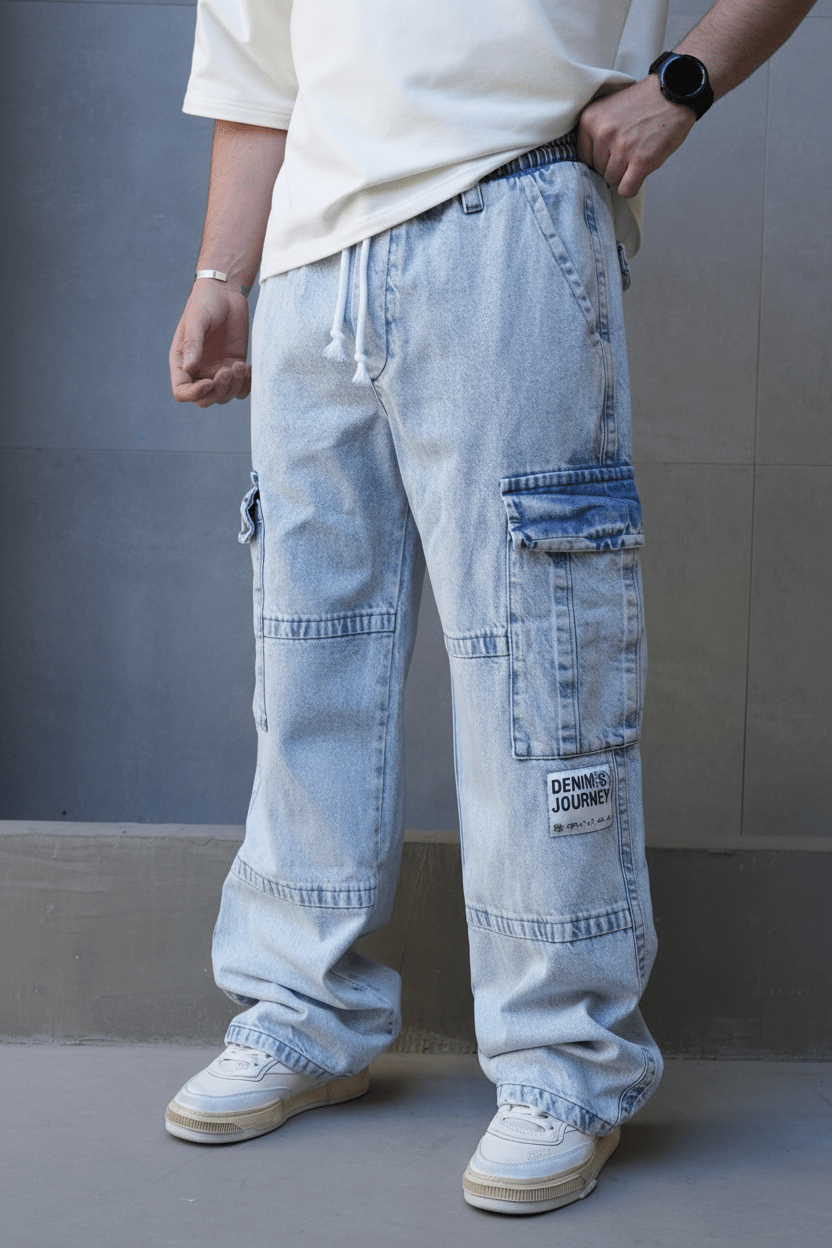Jeans Cargo Large Bleu Clair "DENIM JOURNEY" C1284 - ZG PREMIUM